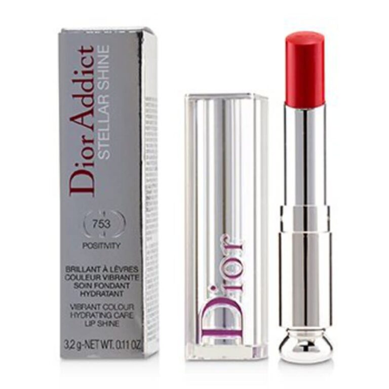 Pintalabios Dior Addict Stellar Shine Nº 753 Positivity - barra de labios abierta y caja