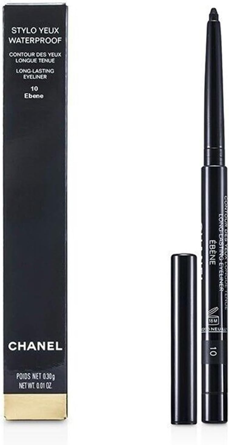 Delineador de ojos Chanel Waterproof Stylo Yeux Nº 10 Ébène - caja y delineador abierto