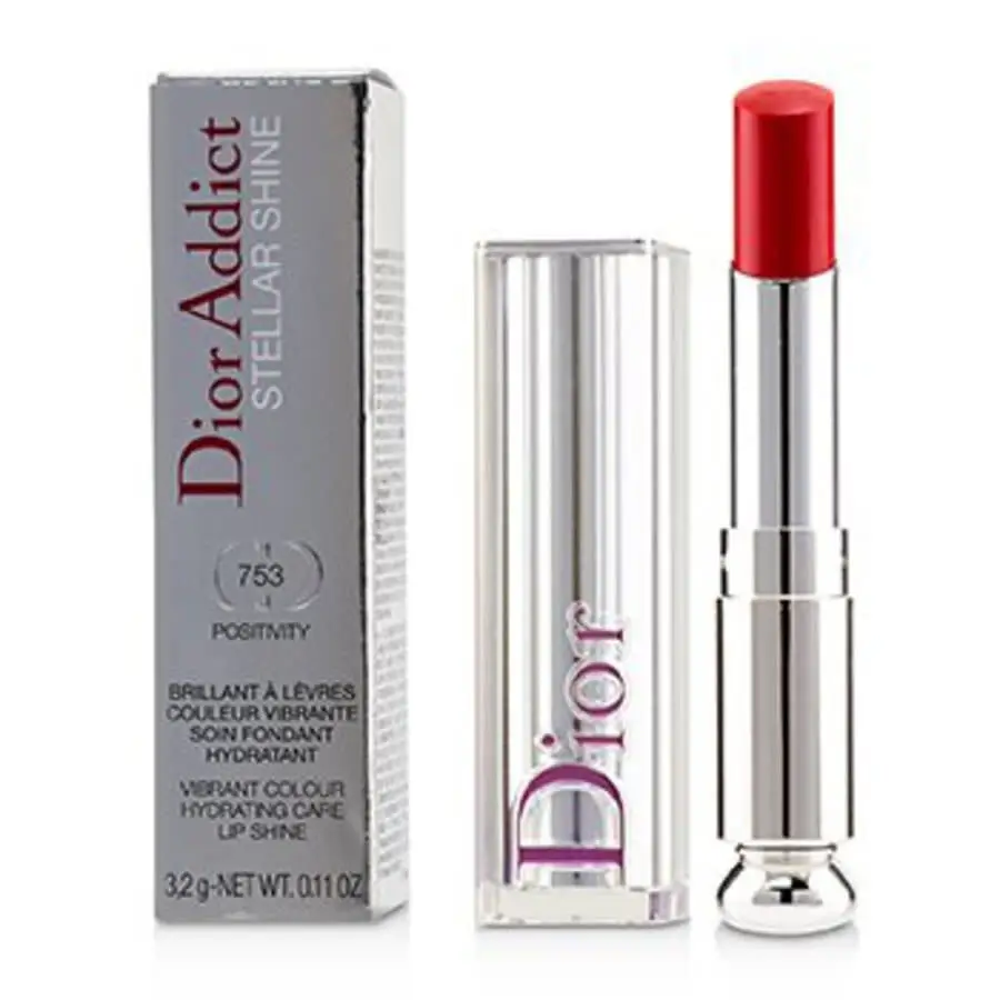 Pintalabios Dior Addict Stellar Shine Nº 753 Positivity - barra de labios abierta y caja