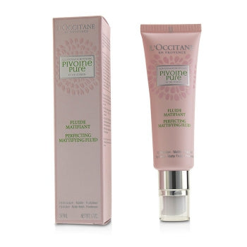 Caja y envase de la crema para a cara matificante PIVOINE PURE de L´Occitane de 50 ml