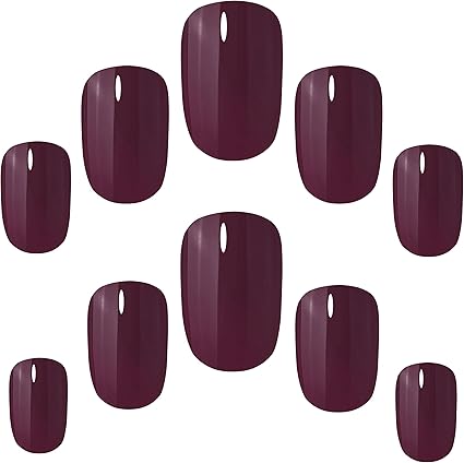 Muestra de 10 uñas postizas moradas de varios tamaños con el pegamento para uñas postizas incluido de la marca Elegant Touch