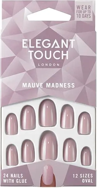 Caja de 24 uñas postizas lila Mauve Madness con el pegamento para uñas postizas incluido de la marca Elegant Touch