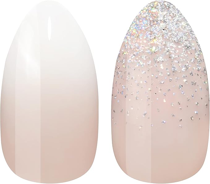 Muestra 2 uñas postizas francesas nude con punta blanca y purpurina con el pegamento para uñas postizas incluido de Elegant Touch