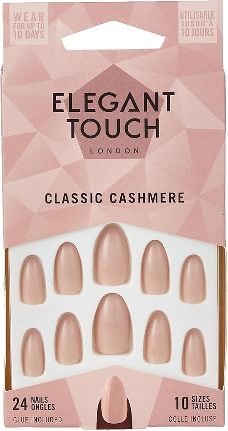 Caja de 24 uñas postizas nude Classic Cashmere con el pegamento para uñas postizas incluido de la marca Elegant Touch