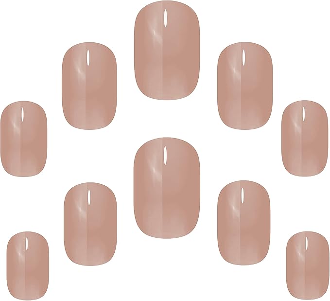 Muestra de 10 uñas postizas marrones de varios tamaños con el pegamento para uñas postizas incluido de la marca Elegant Touch