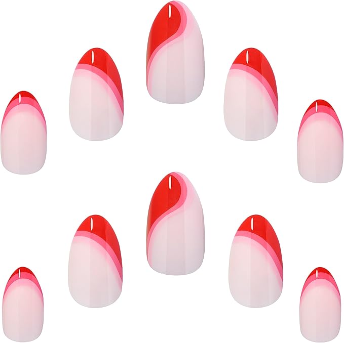 Muestra de 10 uñas postizas francesas rosas con punta roja de varios tamaños de Elegant Touch