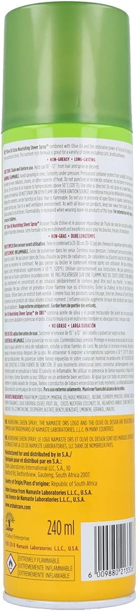 parte trasera el Aceite acondicionador para el cabello ACEITE DE OLIVA CON ACEITE DE COCO  de ORS de 240 ml
