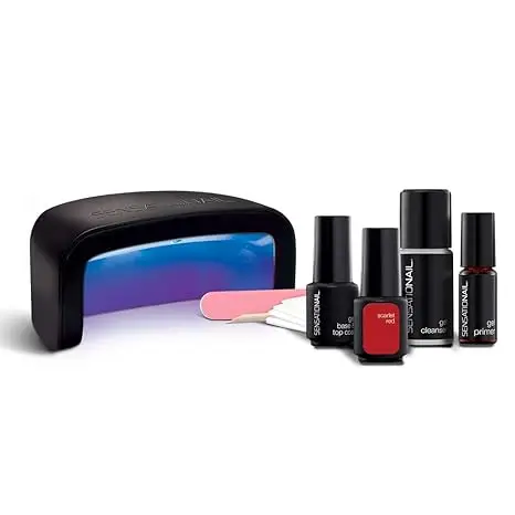 kit de uñas semipermanente con lampara de uñas, lima de uñas, base uñas, top coat, esmalte de gel y quita esmalte sin acetona