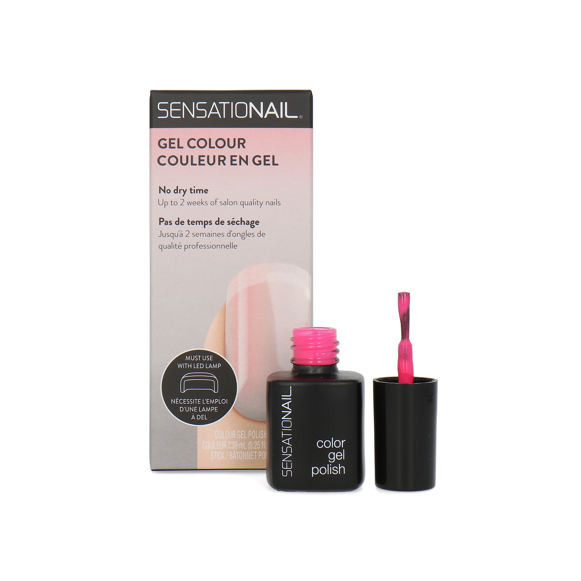 Caja y frasco del esmalte de gel para uñas semipermanentes de color rosa Dancing in the Rain marca Sensationail