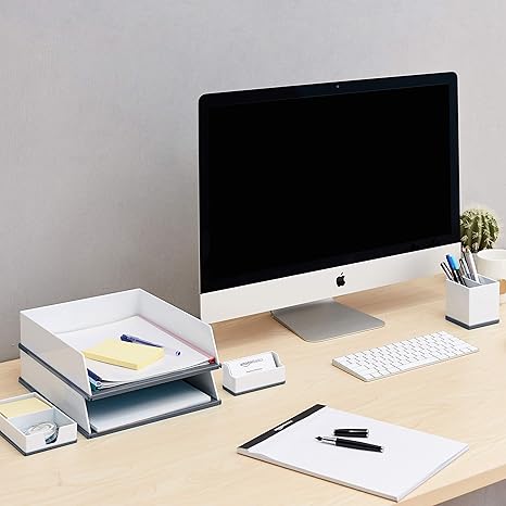 Juego de Organización Escritorio Gris y Blanco