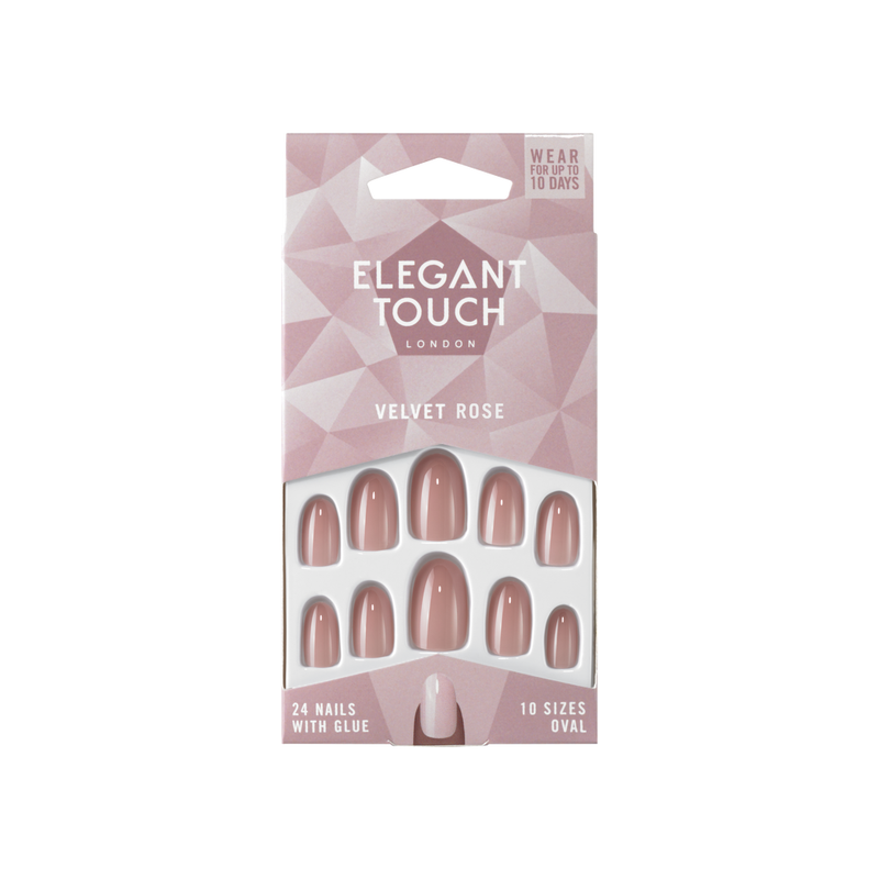 Caja de 24 uñas postizas rosas Velvet Rose con el pegamento para uñas postizas incluido de la marca Elegant Touch