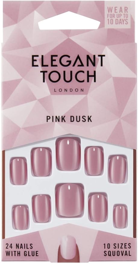 Caja de 24 uñas postizas rosas Pink Dusk con el pegamento para uñas postizas incluido de la marca Elegant Touch
