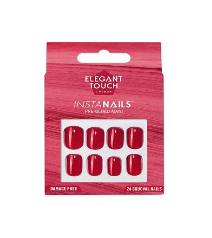 Caja de 24 uñas postizas rojas instantáneas y pegamento para uñas postizas incluido de Elegant Touch