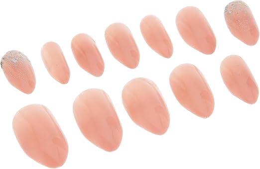 Muestra de varias uñas postizas nude con incrustaciones y purpurina con el pegamento para uñas postizas incluido de Elegant Touch