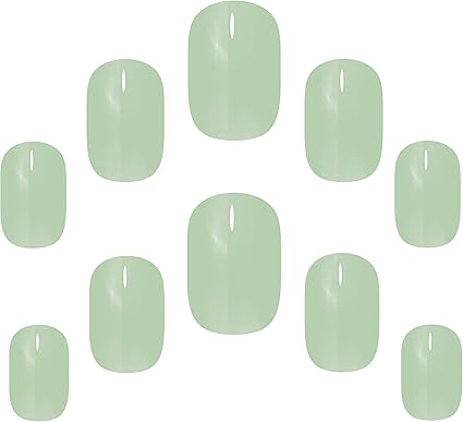 Muestra de 10 uñas postizas verdes de varios tamaños con el pegamento para uñas postizas incluido de Elegant Touch