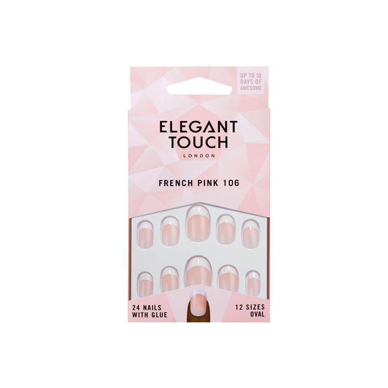 Caja de 24 uñas postizas rosas French Pink 106 con el pegamento para uñas postizas incluido de la marca Elegant Touch