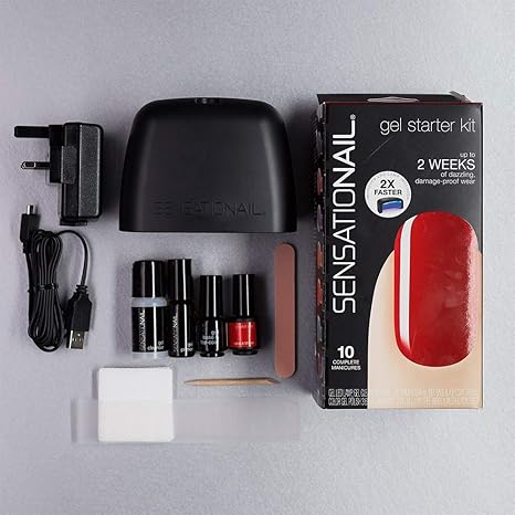 kit de uñas de gel con lampara de uñas, lima de uñas, primer gel, base uñas, top coat, esmalte semipermanente y quita esmalte Sensationail