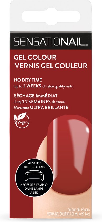 Caja del esmalte de gel para uñas semipermanentes de color burdeos Juicy Sangria marca Sensationail