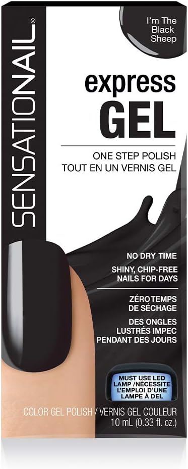 Caja del esmalte de gel express para uñas semipermanentes de color negro I’m the Black Sheep marca Sensationail