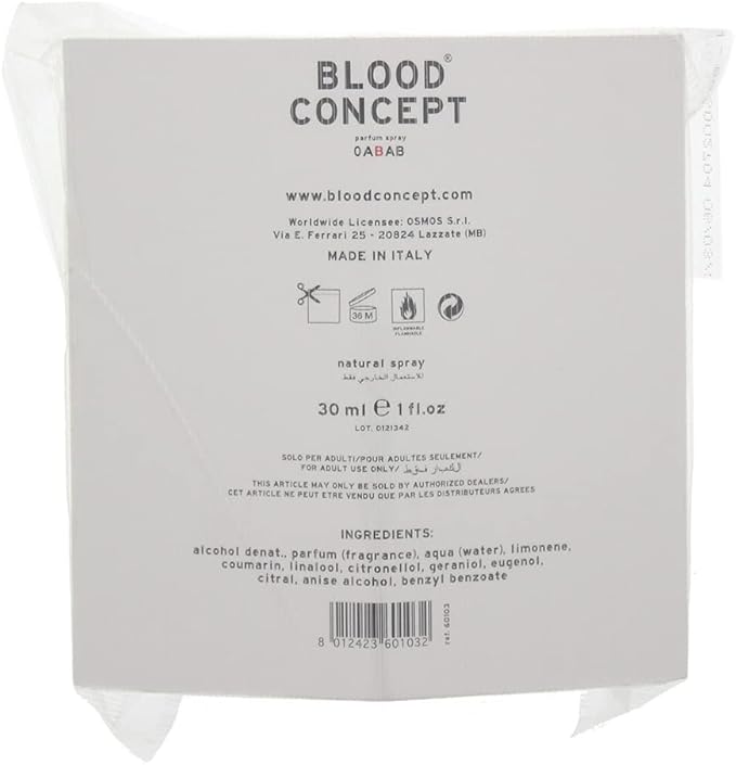 Envoltorio trasero del perfume unisex B edp de Blood Concept de 30 ml