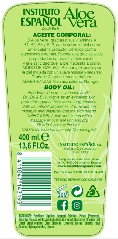 Aceite Corporal Aloe Vera de Instituto Español de 400 Ml