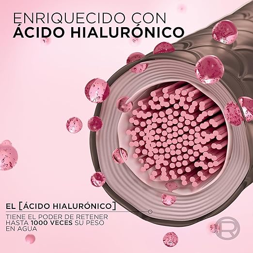 Ilustrativo de la fórmula enriquecida con ácido hialurónico del tinte Excellance Creme nº 7,1 Rubio ceniza de Loreal Paris